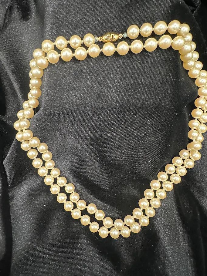 Monet Gold Tone Cream Pearl Style Double Strand Necklace