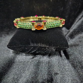 Retired Heidi Daus Swarovski Crystal Statement Bracelet Gold Tone Hinged Cuff Designer Glam Jewelry