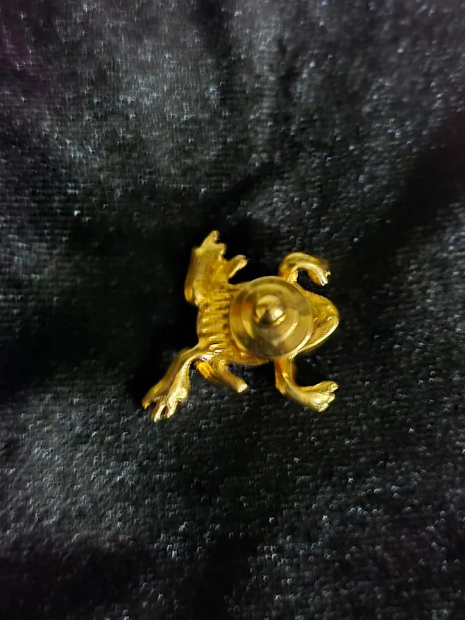 Gold-Tone Frog Brooch with Green Rhinestones Whimsical Figural Statement Pin