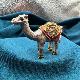Miniature Jeweled Enamel Camel Trinket Box | 2.5" Hinged Collectible Figurine