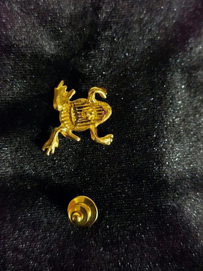 Gold Frog Brooch with Green Rhinestones | Whimsical Collectible Statement Jewelry
