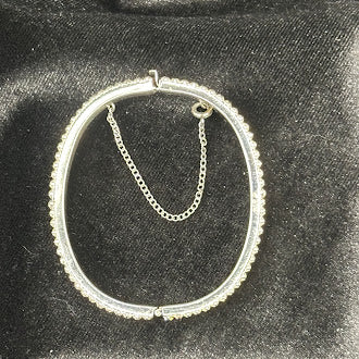 (SOLD) Silver Tone Hinged Bangle Bracelet with Crystal Edge