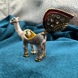 Miniature jeweled enamel camel trinket box with hinged lid, view 6