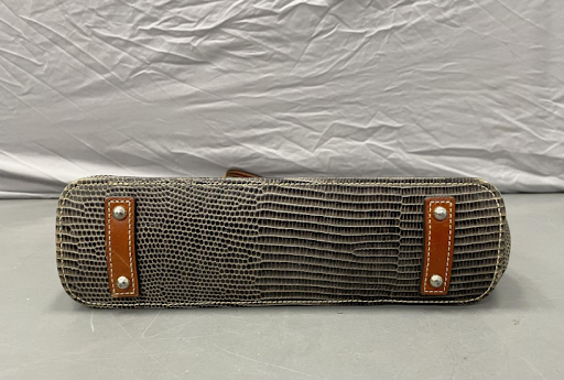 Dooney and Bourke grey lizard-embossed leather tote with tan leather straps, view 7