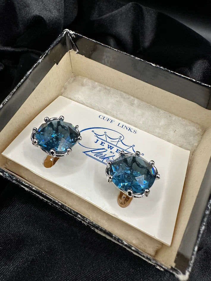Park Lane Blue Crystal Cufflinks Silver Tone Faceted Stone Mens Jewelry With Box