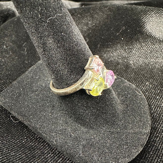 Sterling Silver Pastel Gemstone Ring Purple, Green & Pink Crystal Cluster Size 7