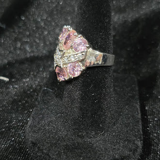 Sterling Silver Pink & White CZ Star Cluster Dome Ring | Pavé Statement Cocktail Ring