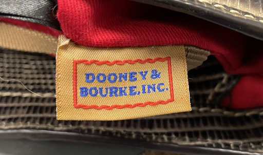 Dooney and Bourke grey lizard-embossed leather tote with tan leather straps, view 4