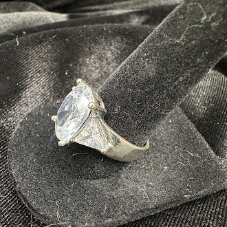 Silver Tone Clear Stone Solitaire Ring