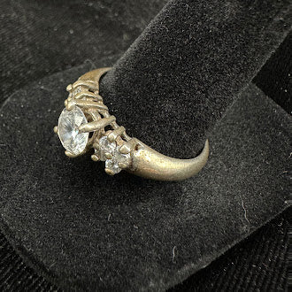 Sterling Silver CZ Engagement Style Ring Round Center with Eight Accent Stones Size 9