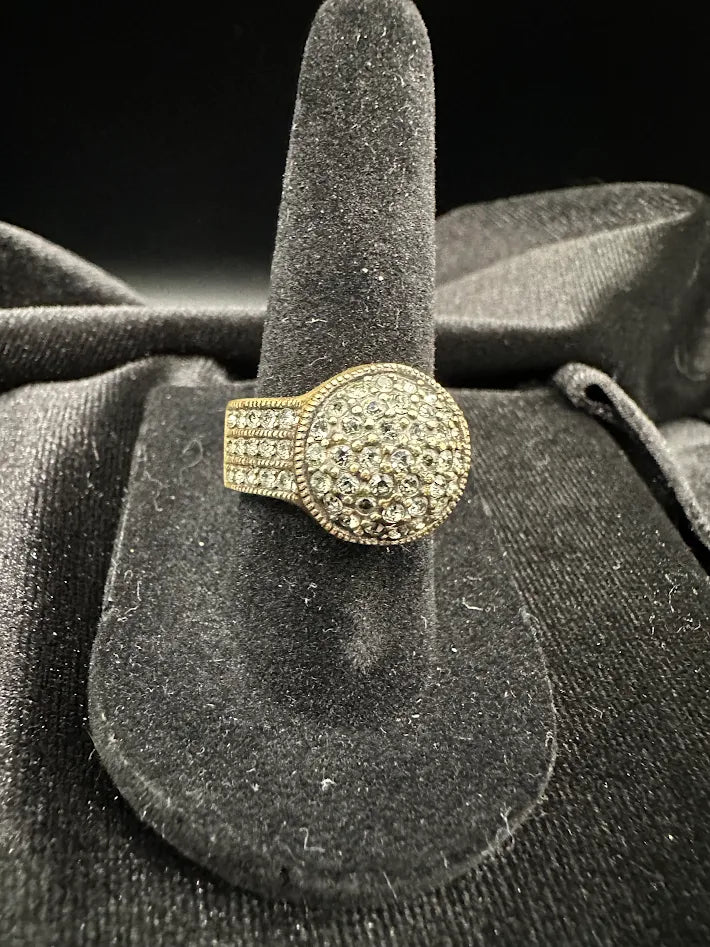 Heidi Daus Pavé Crystal Statement Ring Gold Tone Wide Band Size 7 Vintage Bold Designer Ring