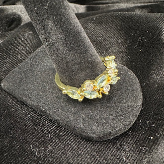 Vermeil Gold Plated over Sterling Silver Green & Clear Glass Gem Ring Size 9