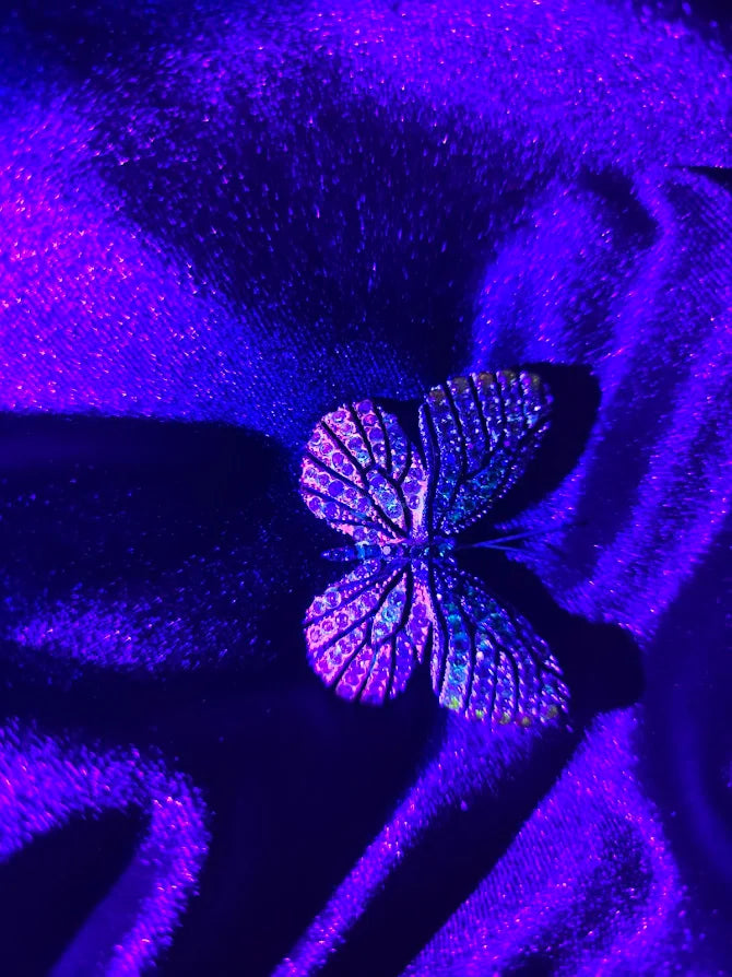 Gold-tone butterfly brooch with yellow, green and pink pavé rhinestones, view 4