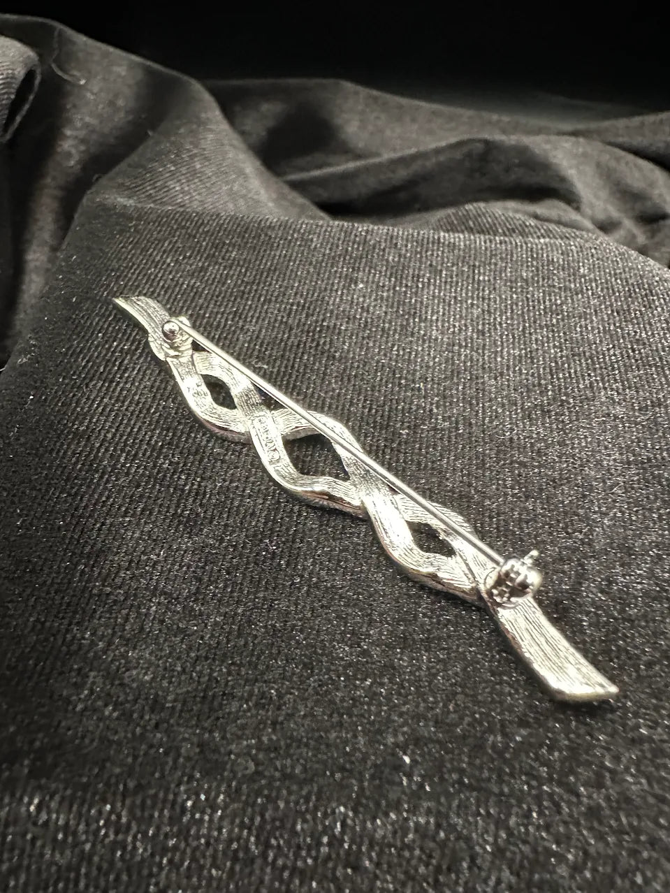 Trifari Silver Tone Twisted Bar Brooch | Classic Modernist Signed Pin