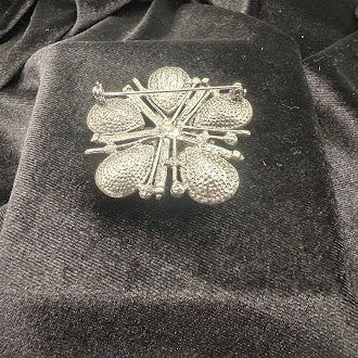 Silver Tone Pink Crystal Flower Brooch Teardrop Petal Cluster Design