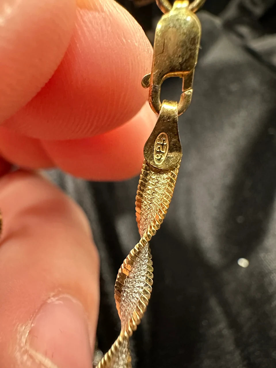 925 Sterling Silver and Vermeil Twist Link Necklace Ribbed Vintage Design 7.2g