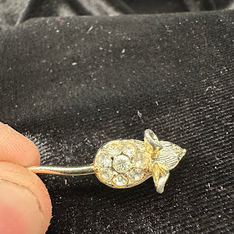 1960s–1970s Nemo signed gold tone mouse brooch with clear rhinestones