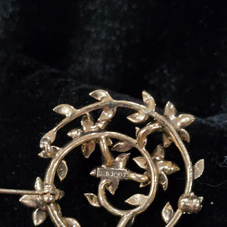 Vintage Monet Gold Tone Rhinestone Flower Vine Brooch, Floral Wreath Design, Signed Designer Estate Jewelry