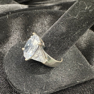 Silver Tone Clear Stone Solitaire Ring