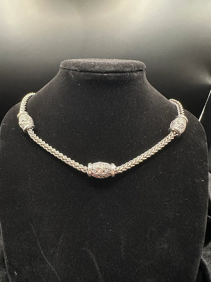 Napier Silver Tone Foxtail Chain Necklace Beaded Accent Vintage Classic Signed Elegant