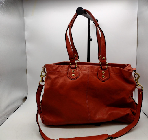 Coach orange leather slouchy shoulder bag with gold-tone hardware, view 6