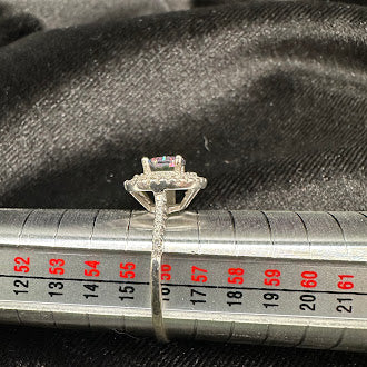 Sterling Silver Peacock Quartz Halo Ring with Cubic Zirconia Size 7.5