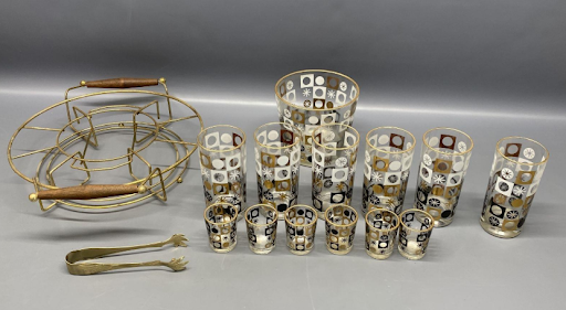 1950s Atomic Barware Set with Gold Starburst