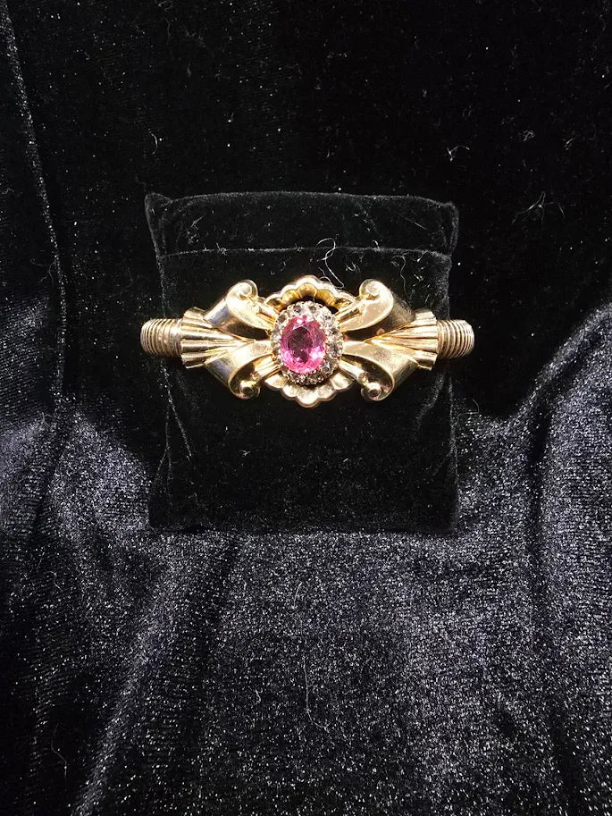 Vintage 1/20 10K Gold Filled Pink Stone Bracelet Signed P.S. Co Mid Century Fine Vintage Jewelry