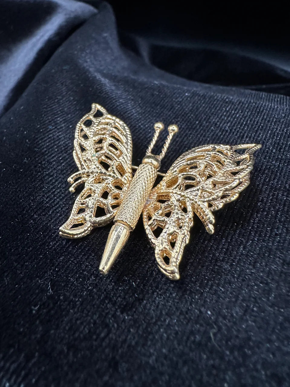 Monet Gold Tone Openwork Butterfly Brooch