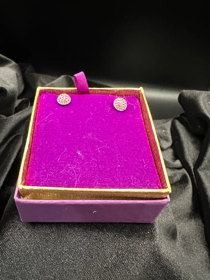 Vintage Pink Spinel Pavé Dome Stud Earrings with M. Miller's Diamond Jewelry Box