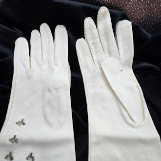 Vintage white beaded long dress gloves embellished opera style ladies gloves