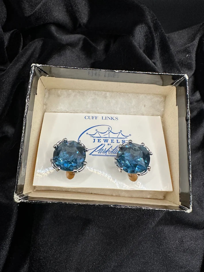 Park Lane Blue Crystal Cufflinks Silver Tone Faceted Stone Mens Jewelry With Box