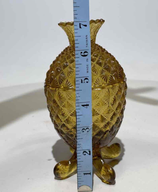 Amber Glass Pineapple Lidded Candy Dish Vintage Covered Compote Hospitality Decor