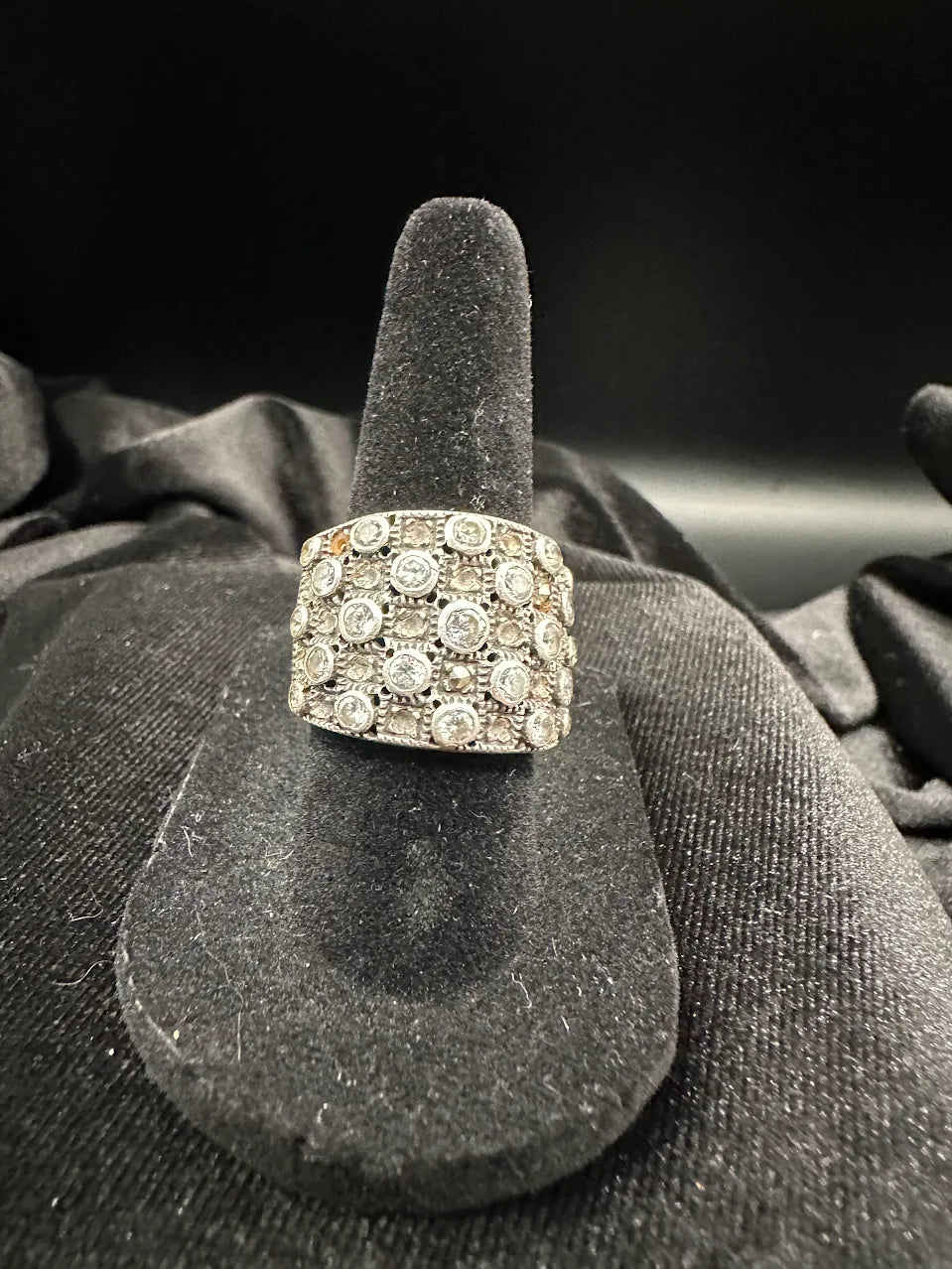 Silver Tone Crystal Wide Band Ring