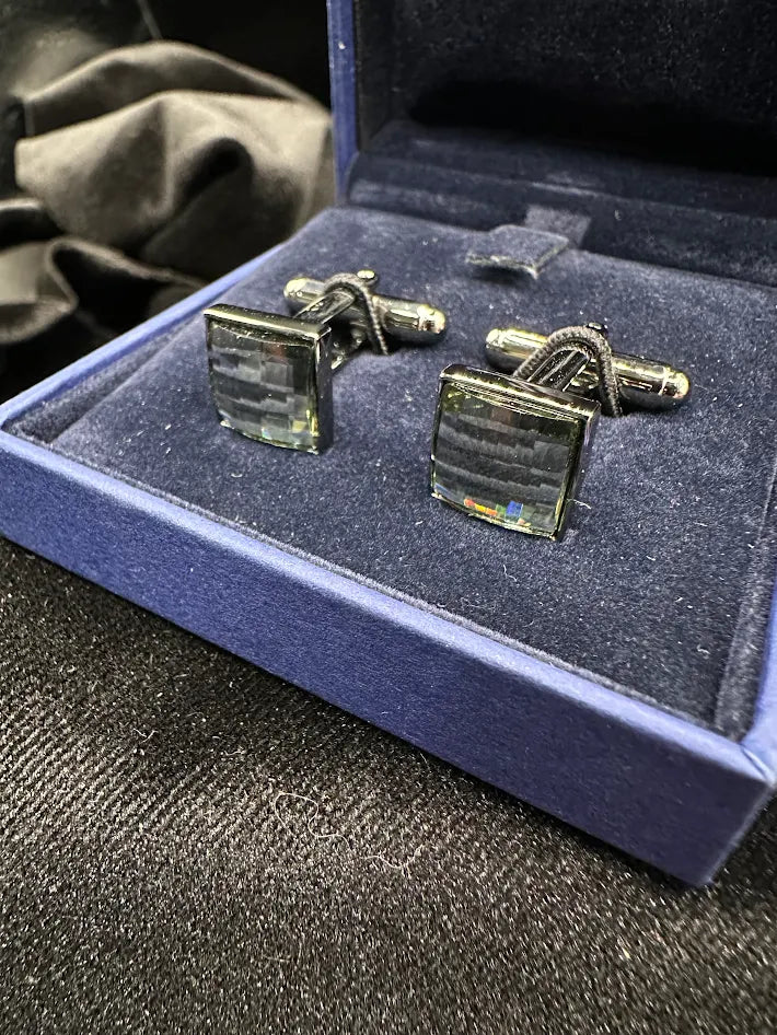 Swarovski Crystal Cufflinks Silver Tone Square Men's Jewelry with Original Box