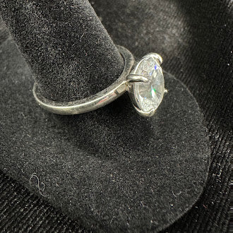 Silver Tone Oval Crystal Solitaire Ring