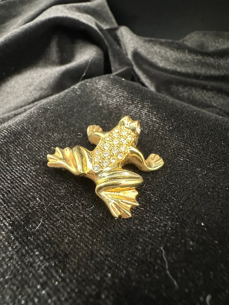 Swarovski gold-tone frog brooch with clear pavé crystals and crystal eye, view 5
