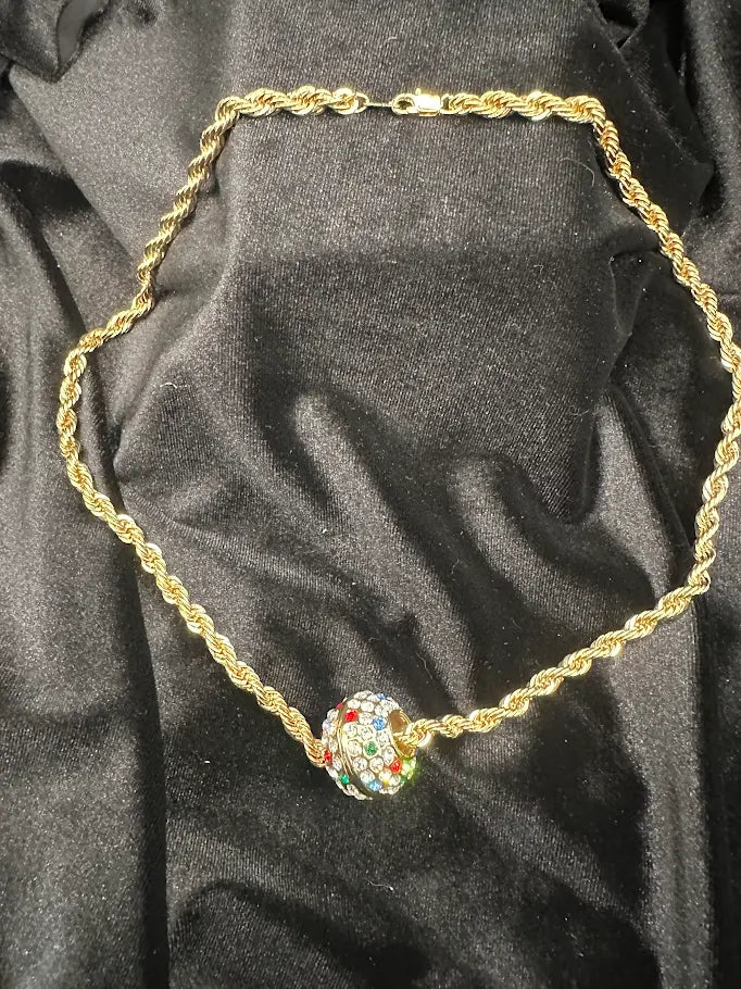 14K Gold Plated Dazzling Rhinestone Ball Statement Necklace