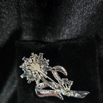 Vintage Silver Tone UV Reactive Flower Brooch with Multi-Colored Rhinestones, Aurora Borealis Sparkle, Retro Floral Statement Pin