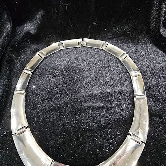 Vintage Sterling Silver Statement Collar Necklace with Graduated Sculptural Panels, High Polish Choker Fit, Curated Estate Minimal Glam