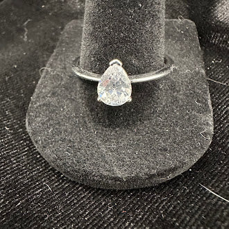 Sterling Silver Pear Cut CZ Solitaire Ring | Elegant Minimalist Teardrop Engagement Style Ring