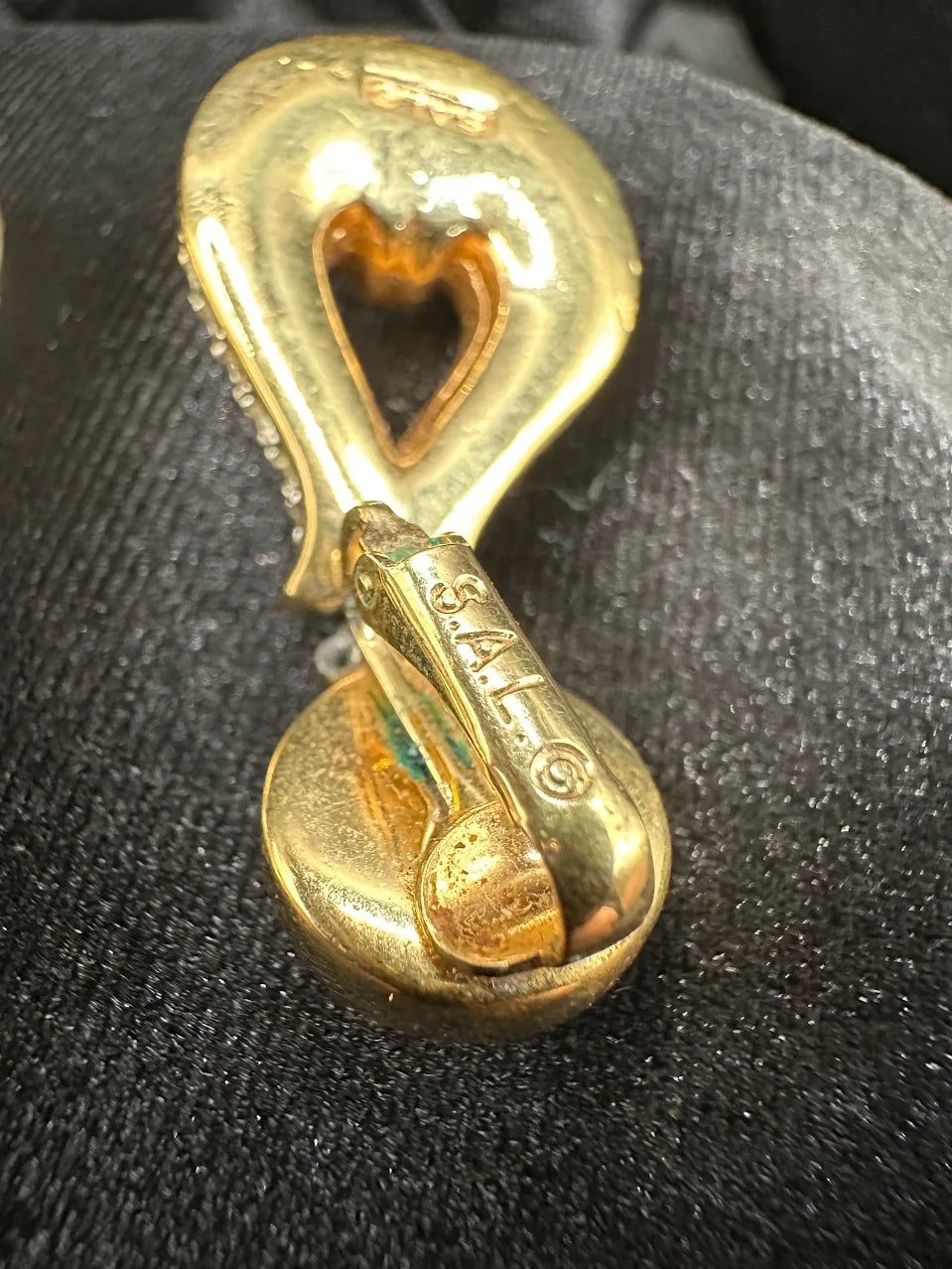 1970s–1980s Swarovski SAL Gold Tone Faux Pearl Crystal Clip On Earrings Pave Statement Signed