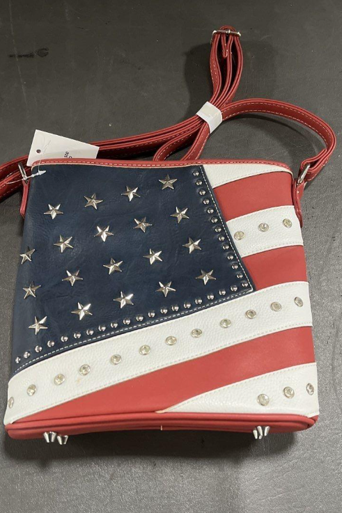 (SOLD) Montana West American Flag Studded Crossbody Bag NWT Red White Blue Western Shoulder Purse