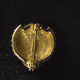 Signed Monet gold-tone ladybug brooch with red rhinestone wings and clear pavé center, view 4