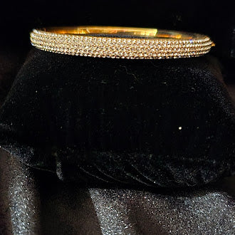 1960s Napier Crystal Pavé Bangle Bracelet Set of 3 in Silver and Yellow Rose Gold Tone, Stackable Skinny Bangles, Elegant Estate Style