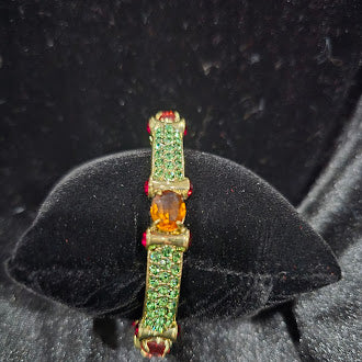 Retired Heidi Daus Swarovski Crystal Statement Bracelet Gold Tone Hinged Cuff Designer Glam Jewelry