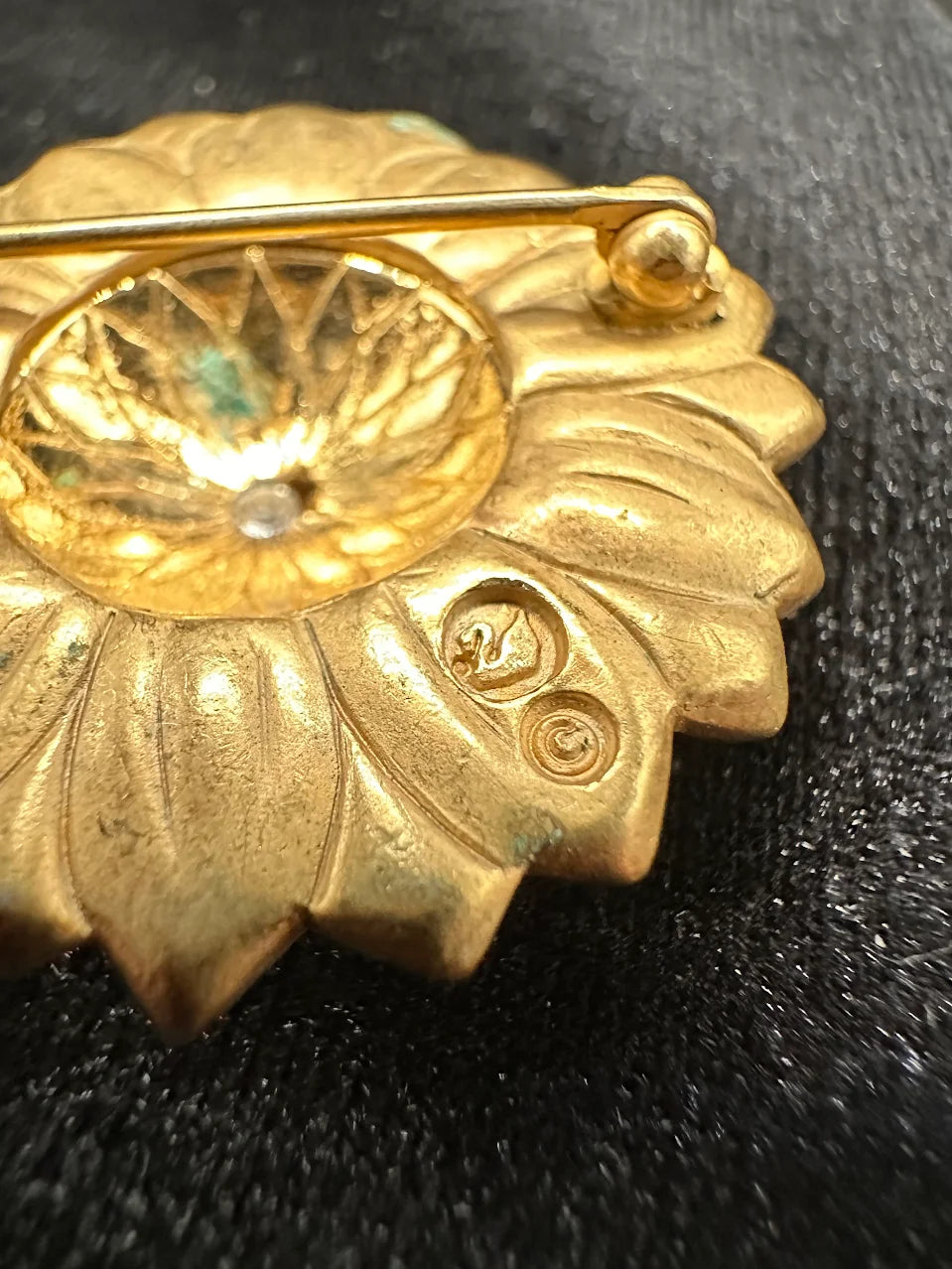 (SOLD) Swarovski Gold Tone Crystal Sunflower Brooch