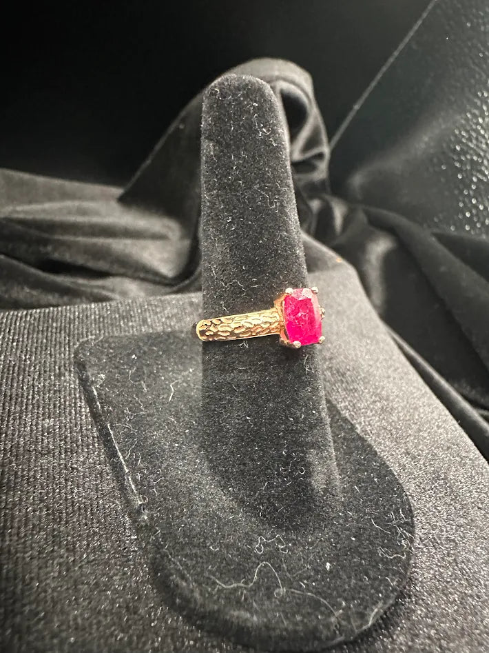 D’JOY 925 Sterling Silver Lab Ruby Style Ring Rose Gold Tone Solitaire Size 5