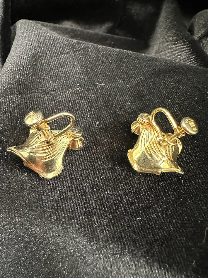 Walter Lampl Orchid Earrings 12K Gold Filled Purple Rhinestone Screw Back Vintage WL Floral