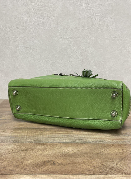 Coach Hampton Green Pebbled Leather Tote with Braided Trim, Silver Hardware Shoulder Bag